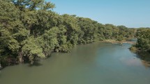 Drone Shot of Small Rapids and Island on Guadalupe River