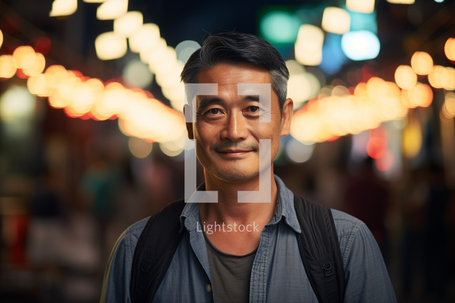 Middle-Aged Asian Man in Market