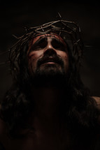 The suffering of Christ -- Jesus agonizing in pain in His crown of thorns.