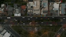 Bird's Eye View Of Busy Street In Quito, Ecuador - drone shot	
