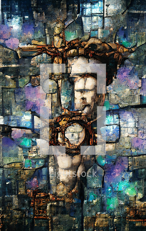 abstract crucifixion artwork, created with AI input and further editing