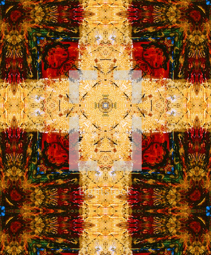 gold, red, multicolored textured cross