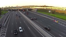 Aerial shot of city traffic interchange
