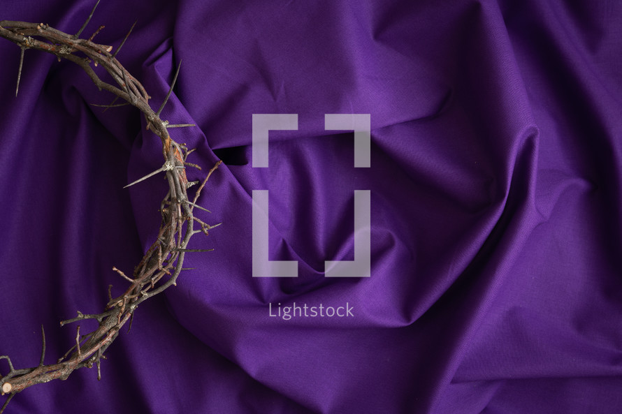 Partial crown of thorns on a purple cloth background