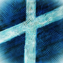 cross painted textural cross in blue and light blue