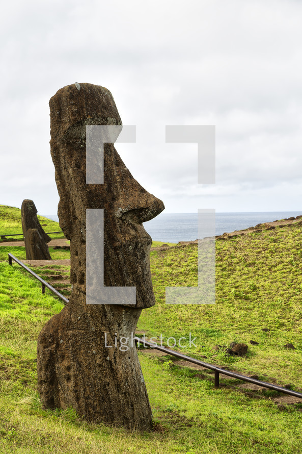 in chile rapa nui the antique and mysteriuos muai statue symbol of an ancien culture
