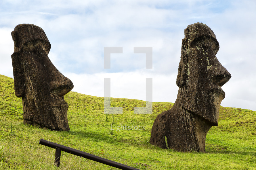 in chile rapa nui the antique and mysteriuos muai statue symbol of an ancien culture