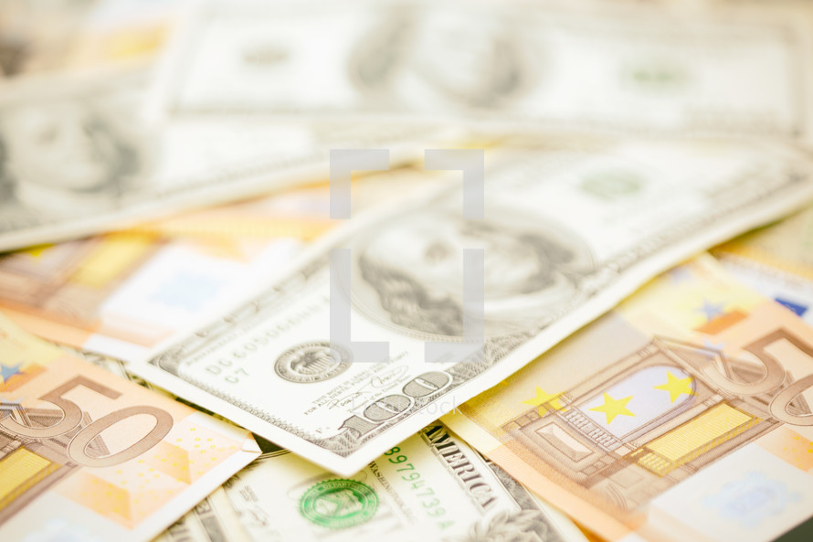  blurred dollar and euro money background
