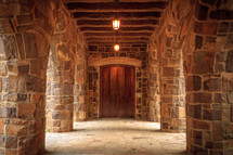 Stone building with wood door