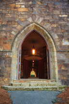 Arch doorway on stone building