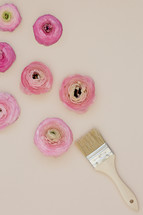 paint brush and pink peonies 