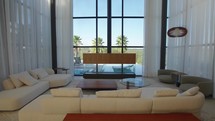 Modern interior in luxury house, houses in Malibu, shot of real estate interior.
