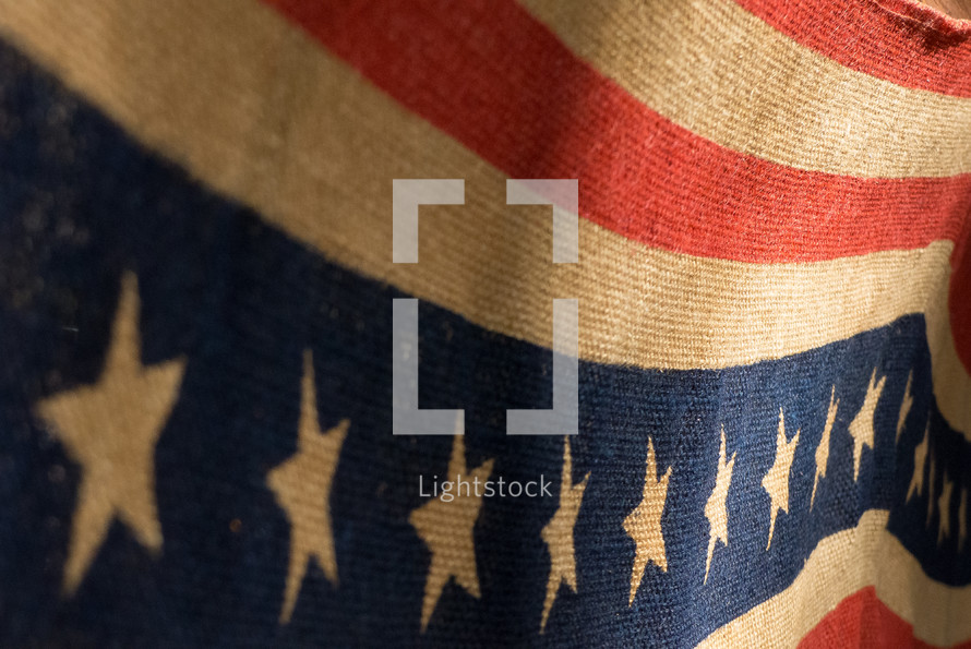 vintage stars and stripes banner on an angle with partial focus