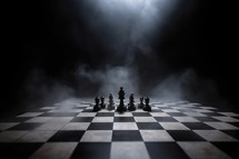 Chess Board Floor with Dark Smoke Background