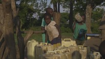 African Kids Pumping Water At Well Third World Devolping