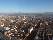 Aerial view of the city of Turin, Italy with Piazza Castello square