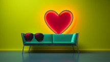 A living room with neon for valentine's day 