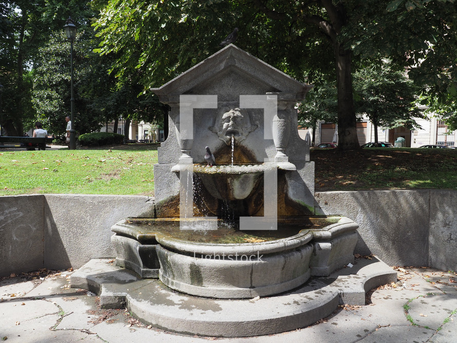 TURIN, ITALY - CIRCA AUGUST 2021: Fontana dei mascheroni (translation Fountain of the masks)