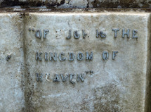 Of such is the Kingdom of Heaven (Matthew 19:14) on a tombstone at Glasgow necropolis, Victorian gothic garden cemetery