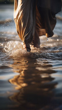 The feet of Jesus walking on the water