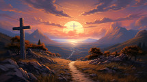 Cross facing a sun for Christ resurrection