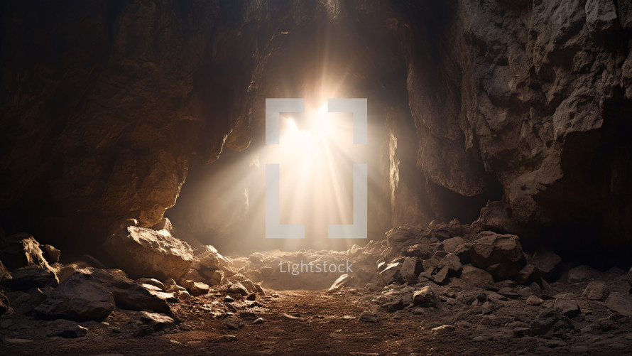 Light Entering Inside Cavern Hole In Mountain
