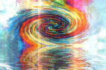 abstract brush stroke spiral painting in bold color with reflection and glitch lighting effect