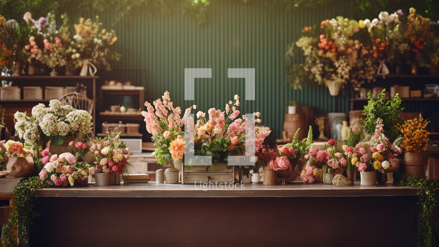 Flowers covering a florist shop