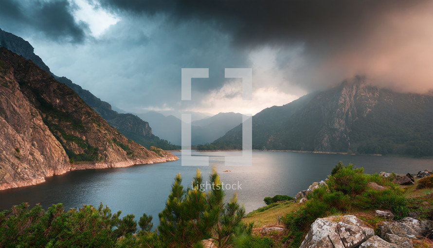 A Lake in the Mountains  with a storm 