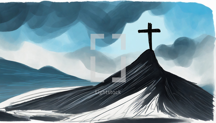 Cross on a Mountain Illustration