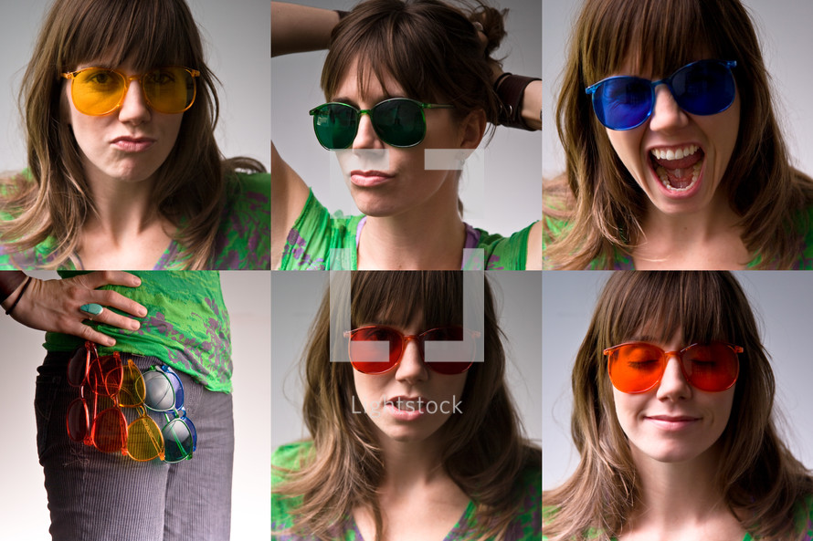 photo booth shots of a woman in sunglasses