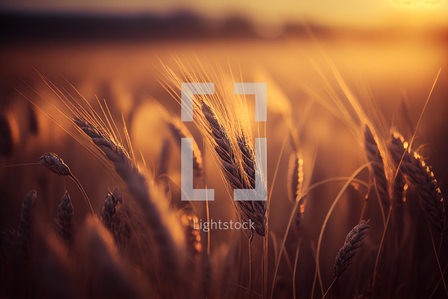 Photography of Wheat fields at golden-hour with bokeh