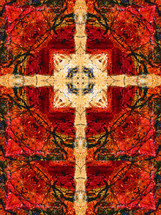 tapestry canvas effect cross gold red black with crown of thorns