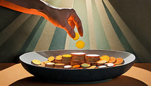 Hand Dropping Coins into offering plate