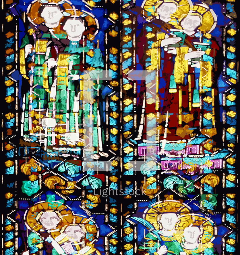 four gospels represented by for authors in modern stained glass effect