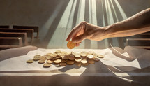 Hand Dropping Coins into offering plate