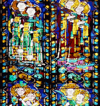 four gospels represented by for authors in modern stained glass effect