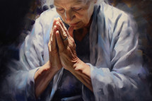 Painting of the hands of a older women in prayer