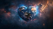 Heart Shaped Earth In The Space With Stars 