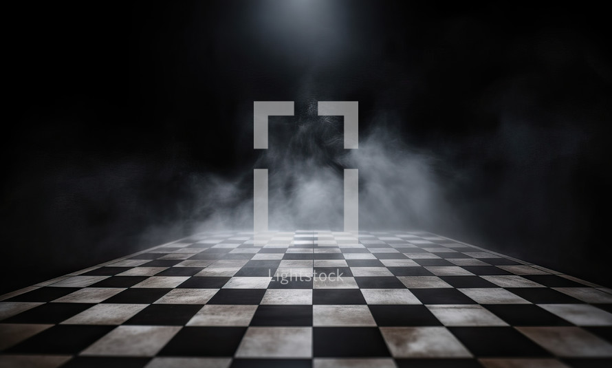 Chess Board Floor with Dark Smoke Background