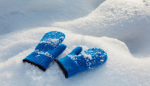 Blue Mittens in the Snow