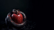 Photograph of a snake and an apple 