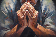 Painting of the hands of a man praying