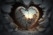 A picture of regeneration: a heart of stone with a window to the Cross of Christ.