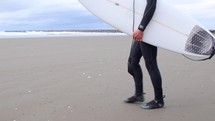 surfer walking on a beach with a surfboard 