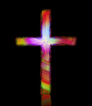 bright abstract swirl cross on black background