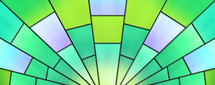 radiating stained glass illustration symmetrical green purple blue
