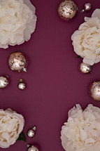 gold ornaments and soft pink flowers 