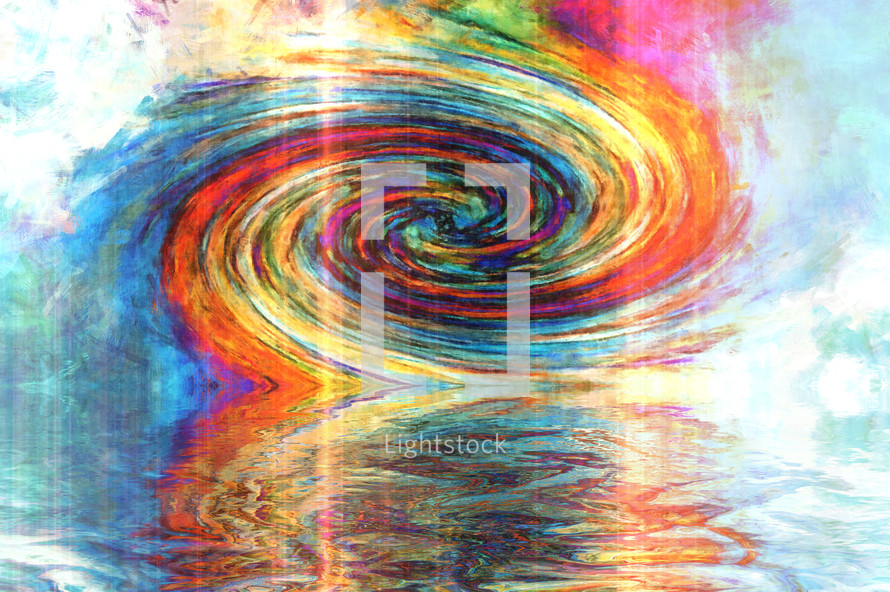 abstract brush stroke spiral painting in bold color with reflection and glitch lighting effect