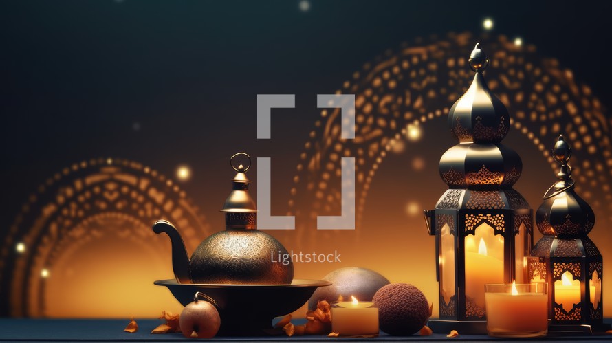 Arabic Ramadan celebration promo banner background Created With Generative AI Technology	
